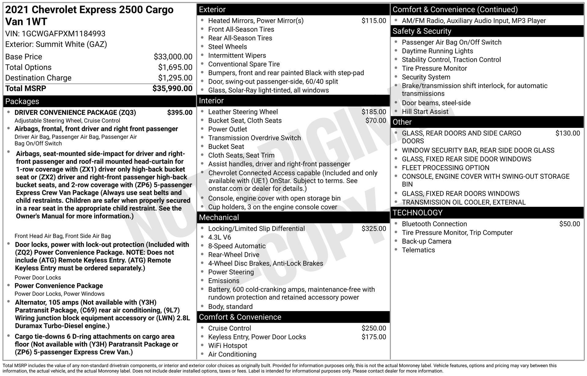 2021 Chevrolet Express 2500 Work Van Cargo