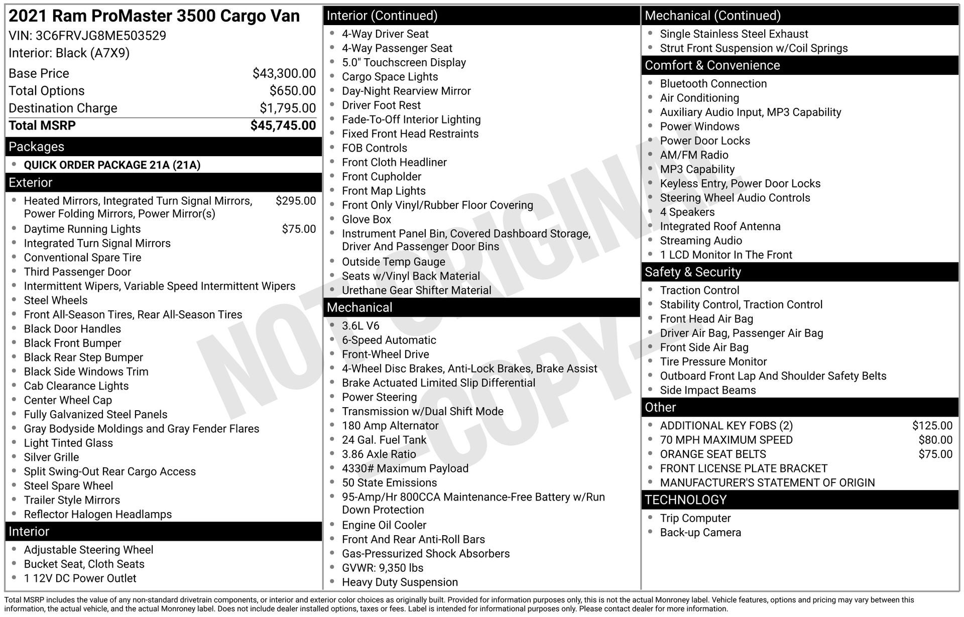 2021 RAM ProMaster 3500 High Roof 159 WB
