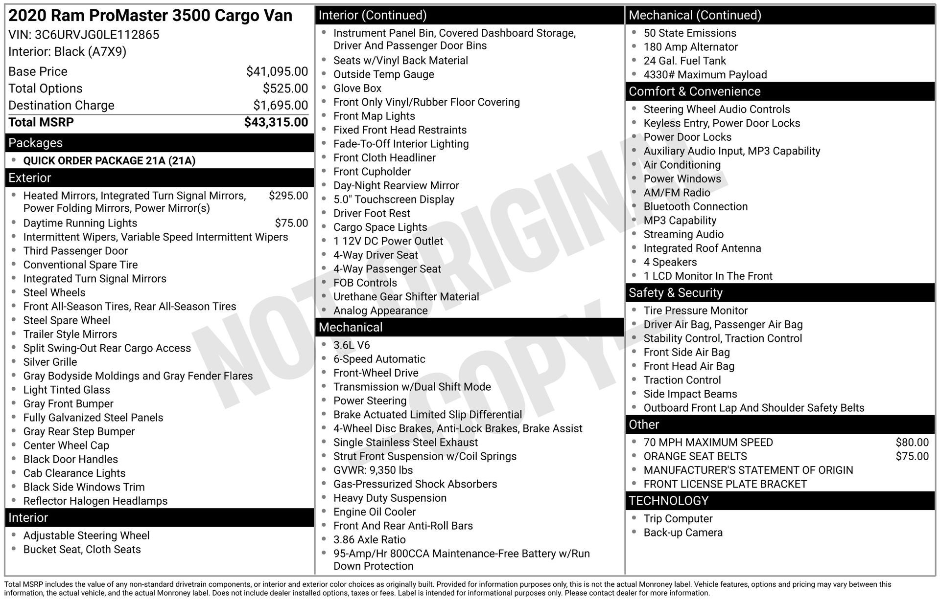 2020 RAM ProMaster 3500 High Roof 159 WB
