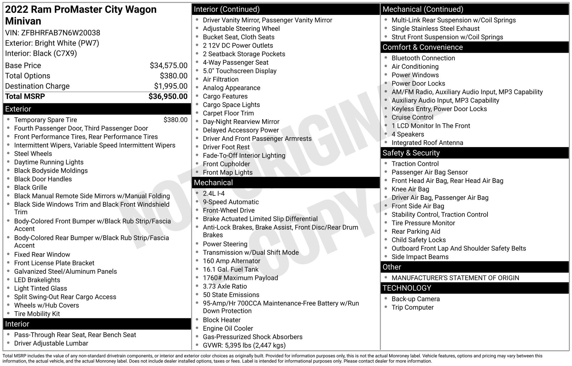 2022 RAM ProMaster City Base